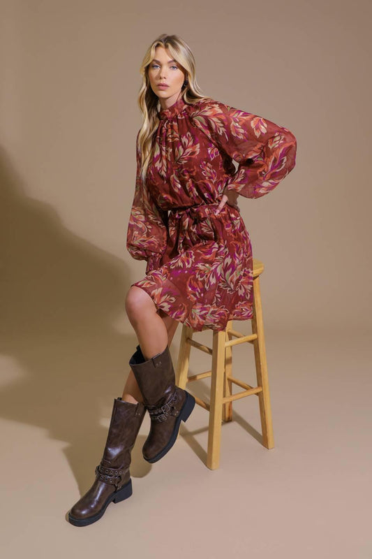 Artistic Essence Woven Mini Dress in terra cotta, view 7 — Soul Flow Apparel