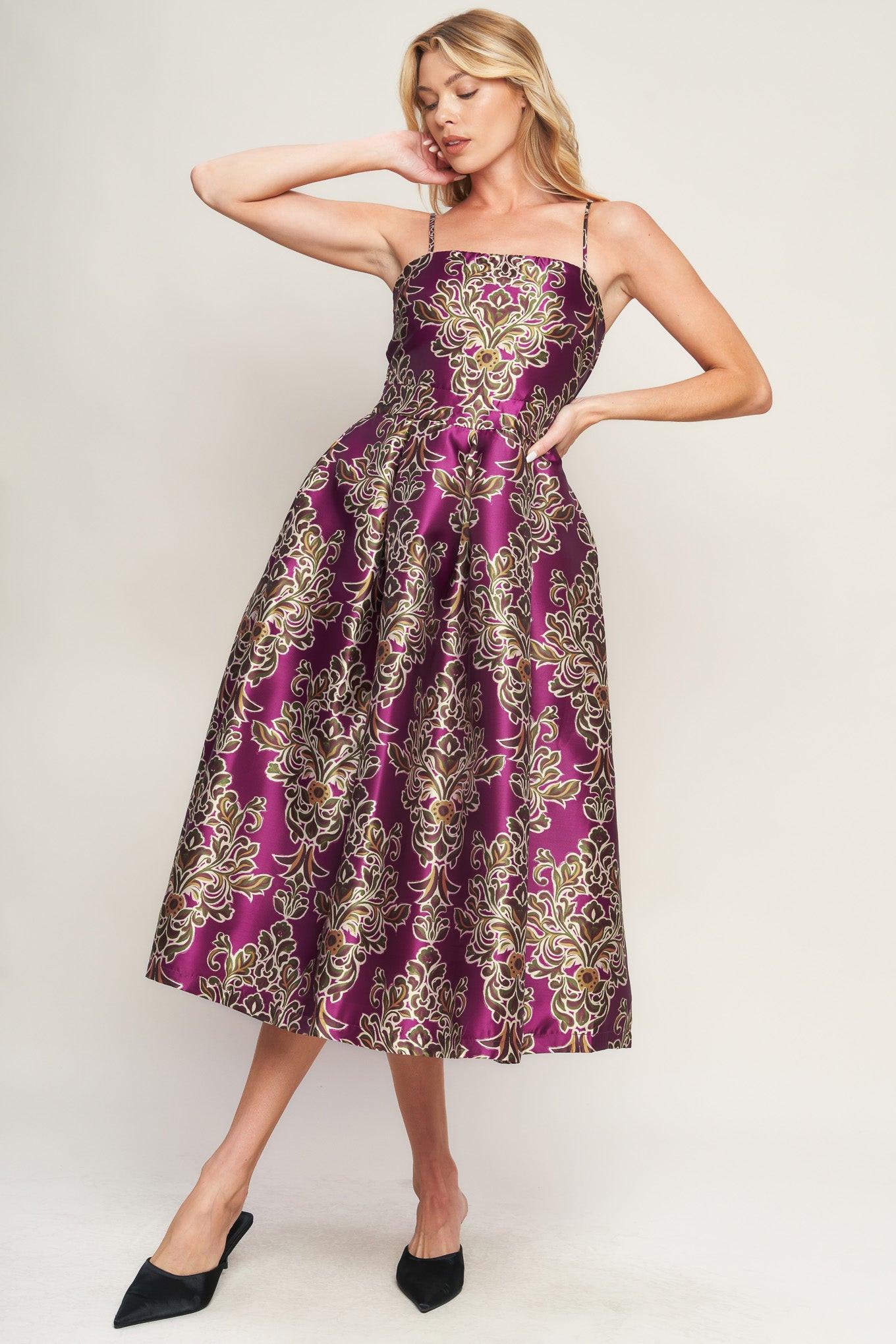 Along the Way Woven Midi Dress in berry, view 1 — Soul Flow Apparel