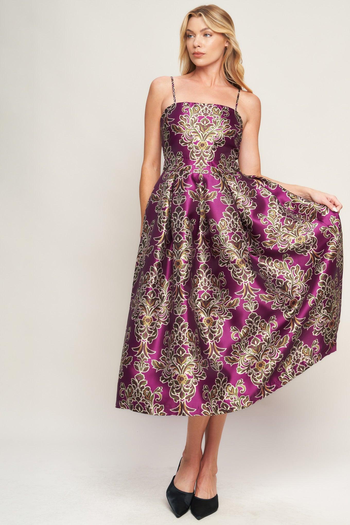 Along the Way Woven Midi Dress in berry, view 2 — Soul Flow Apparel