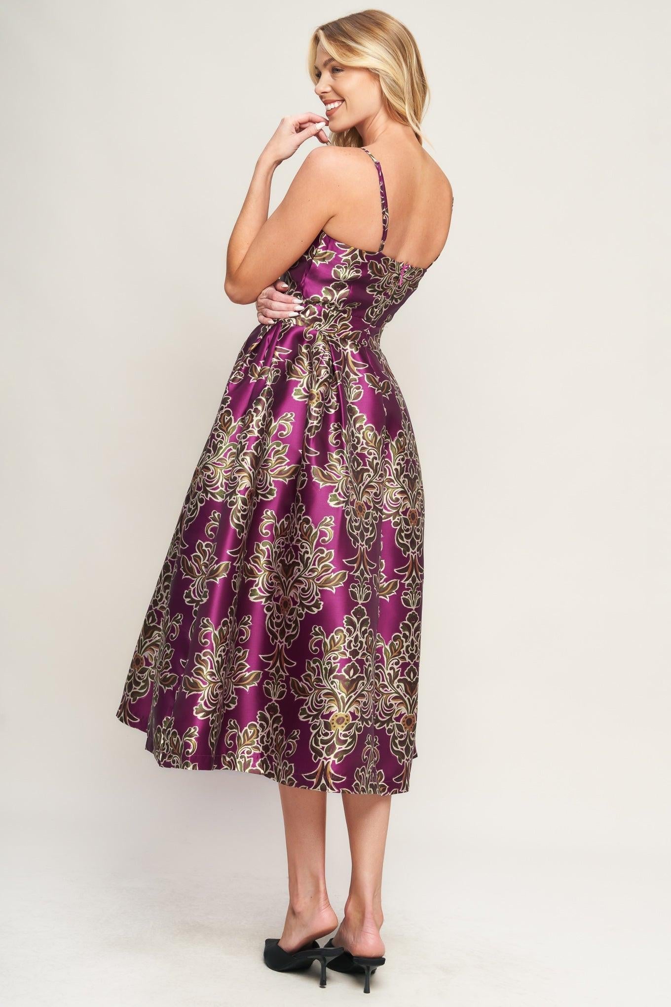 Along the Way Woven Midi Dress in berry, view 5 — Soul Flow Apparel