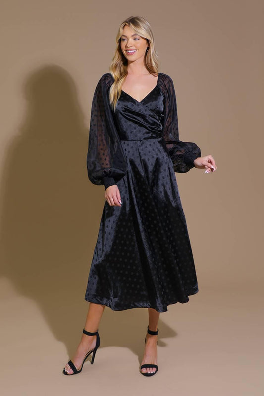 Luminous Vibes Woven Midi Dress in black, view 1 — Soul Flow Apparel