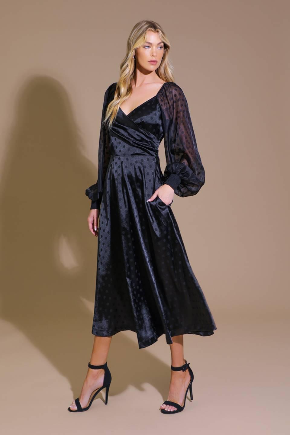 Luminous Vibes Woven Midi Dress in black, view 3 — Soul Flow Apparel