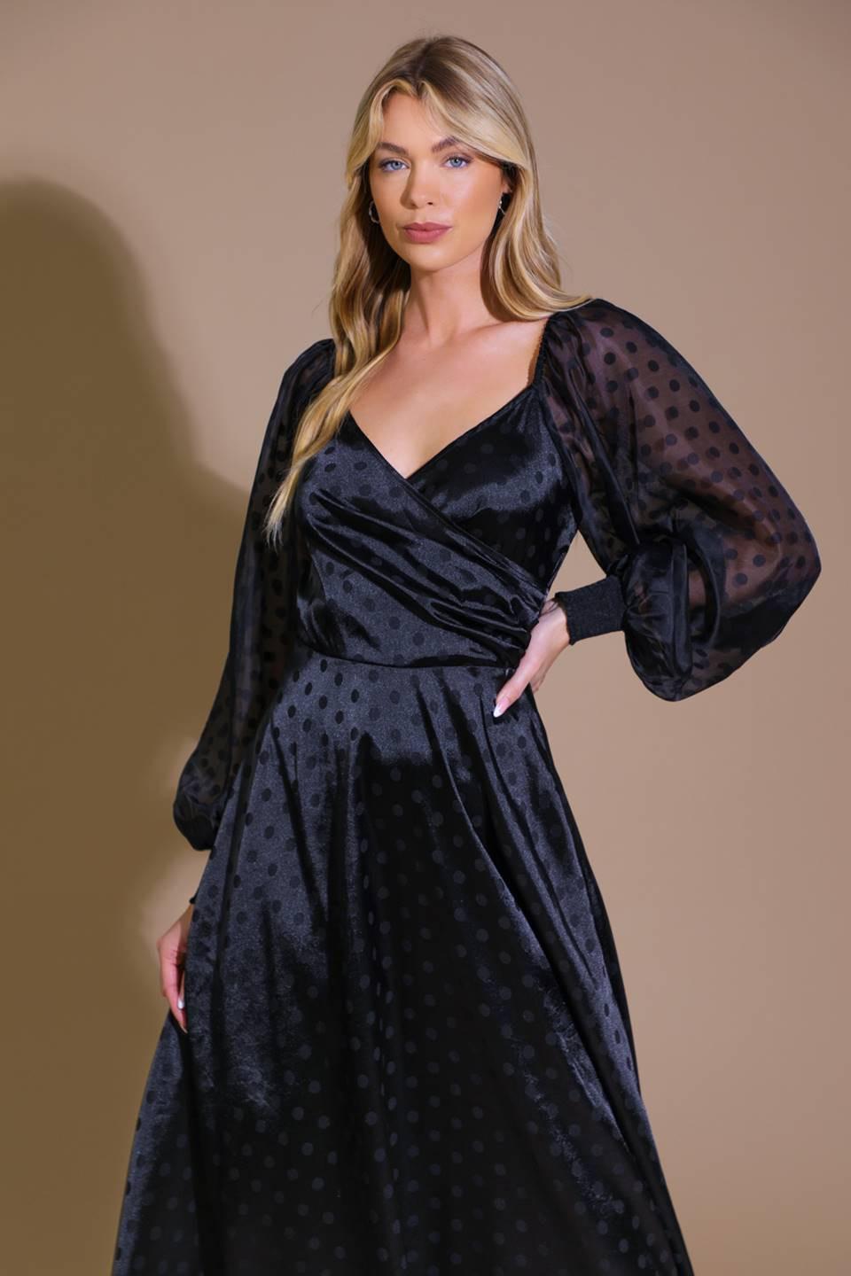 Luminous Vibes Woven Midi Dress in black, view 4 — Soul Flow Apparel