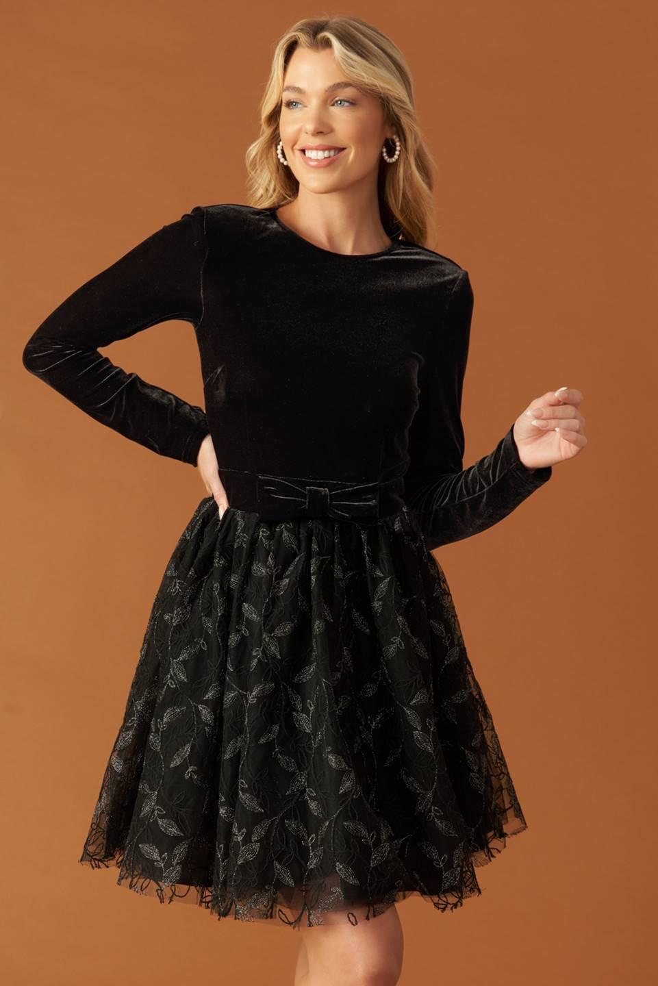 Café Conversation Woven Mini Dress in black, view 5 — Soul Flow Apparel