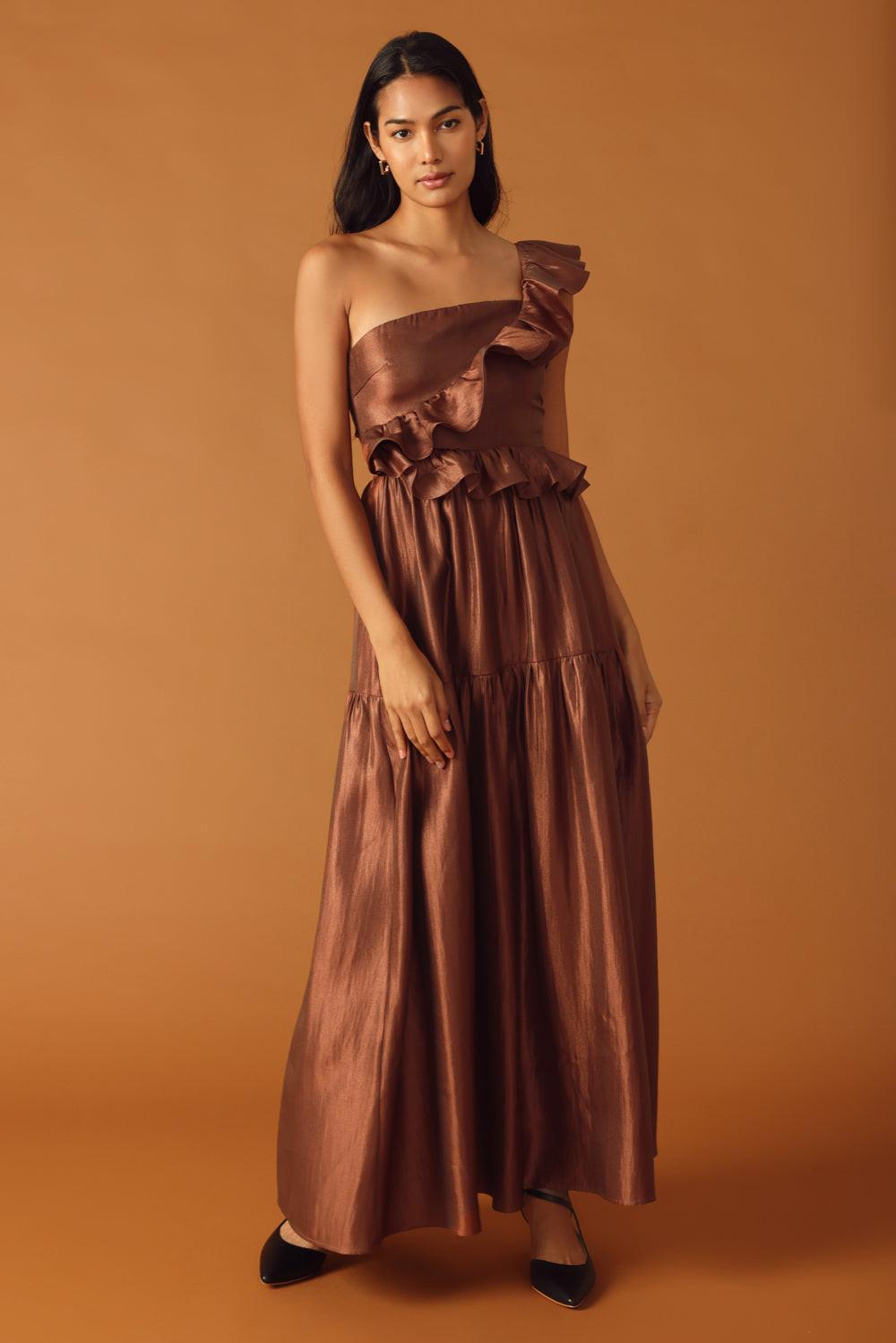 Find the Answer Woven Maxi Dress in brown, view 1 — Soul Flow Apparel