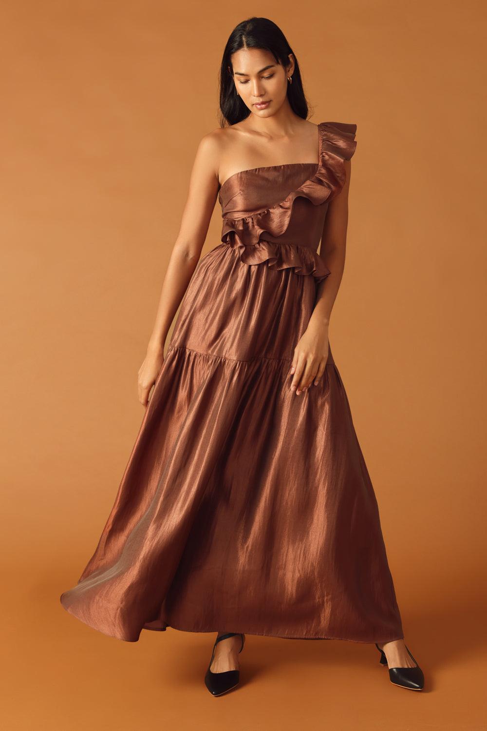 Find the Answer Woven Maxi Dress in brown, view 2 — Soul Flow Apparel
