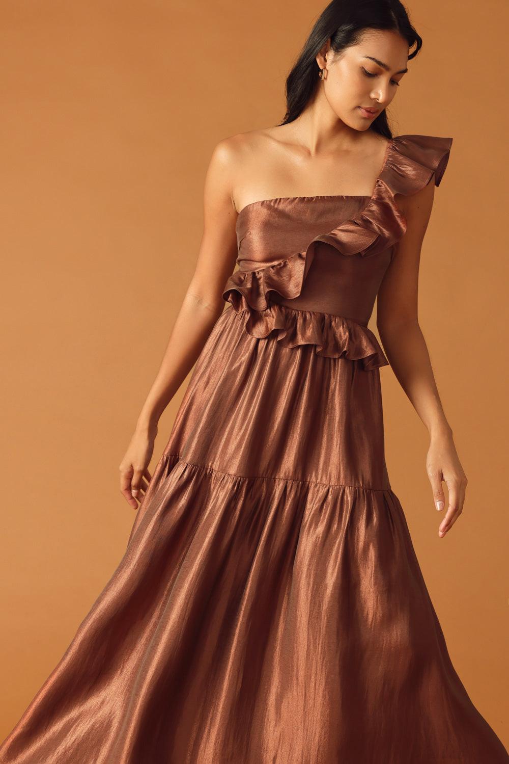 Find the Answer Woven Maxi Dress in brown, view 3 — Soul Flow Apparel