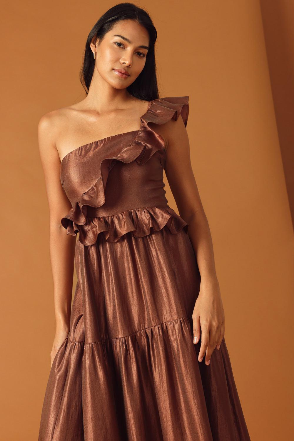 Find the Answer Woven Maxi Dress in brown, view 4 — Soul Flow Apparel