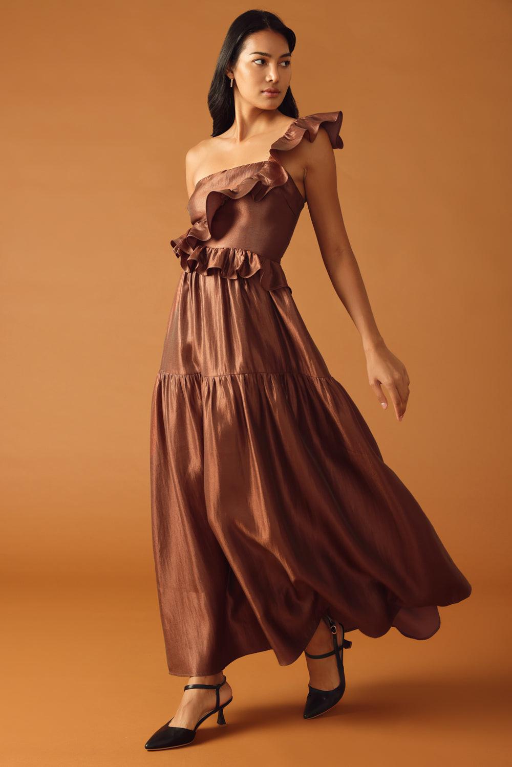 Find the Answer Woven Maxi Dress in brown, view 5 — Soul Flow Apparel