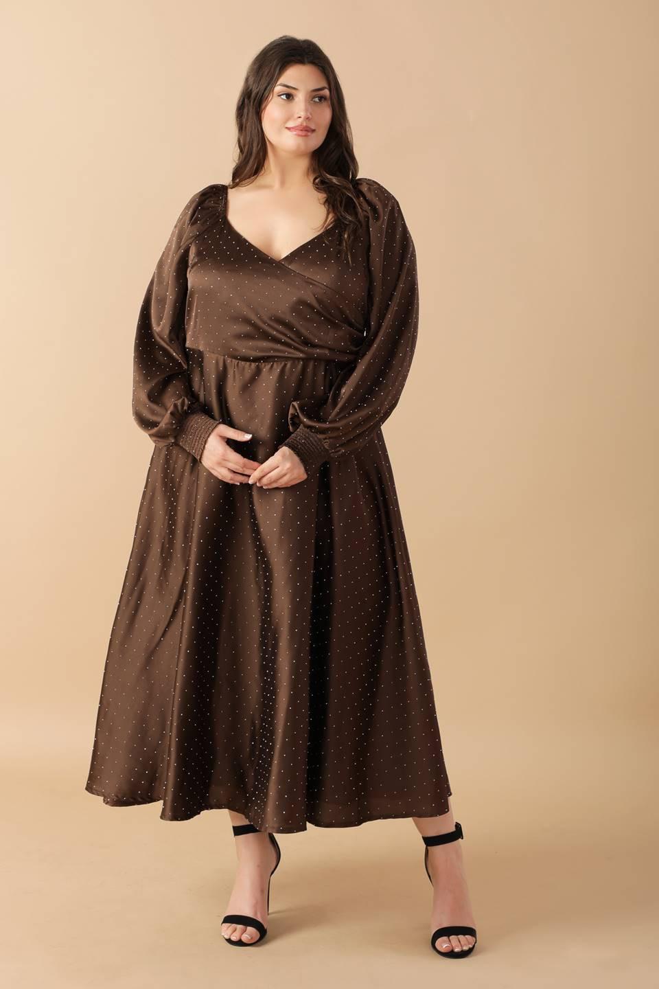 Romantic Lover Embellished Woven Midi Dress in brown, view 1 — Soul Flow Apparel