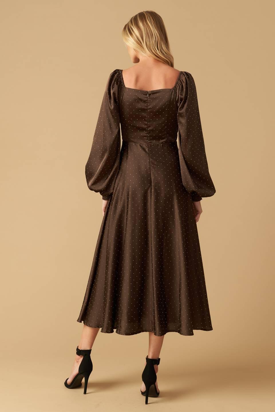 Romantic Lover Embellished Woven Midi Dress in brown, view 4 — Soul Flow Apparel