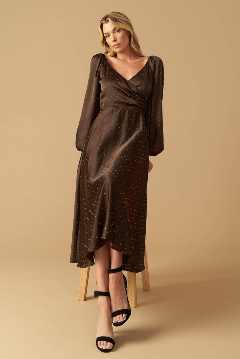 Romantic Lover Embellished Woven Midi Dress in brown, view 8 — Soul Flow Apparel