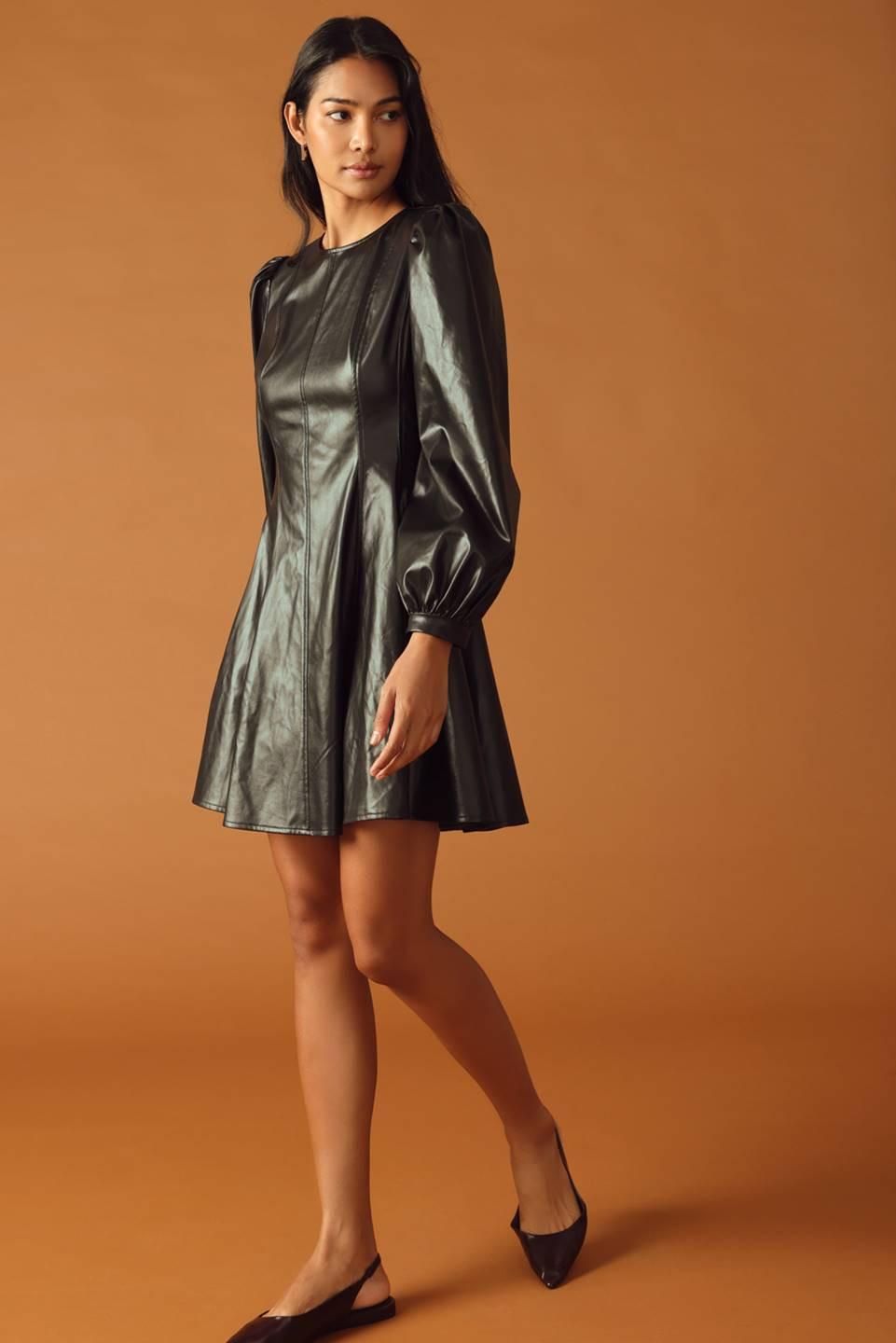Change of Pace Faux Leather Mini Dress in black, view 3 — Soul Flow Apparel