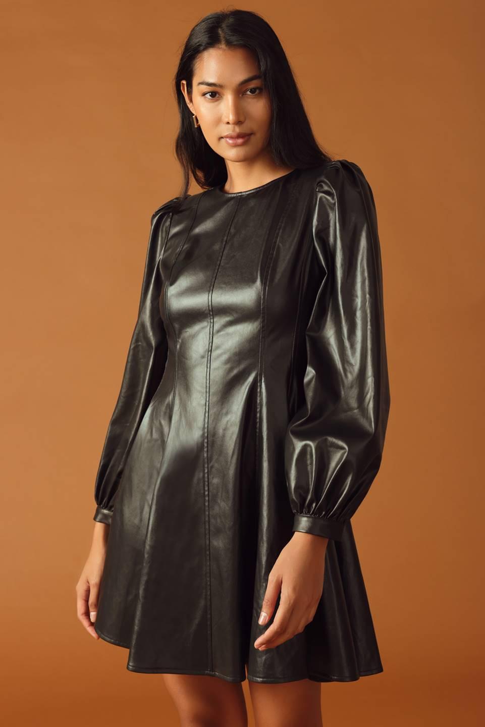 Change of Pace Faux Leather Mini Dress in black, view 4 — Soul Flow Apparel