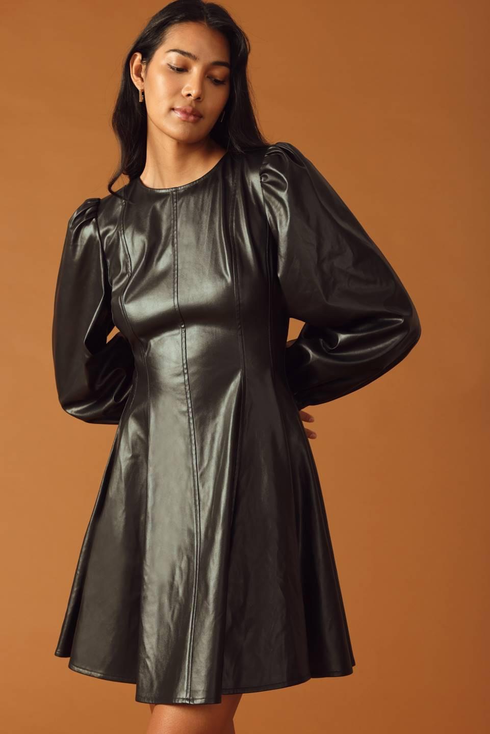 Change of Pace Faux Leather Mini Dress in black, view 5 — Soul Flow Apparel