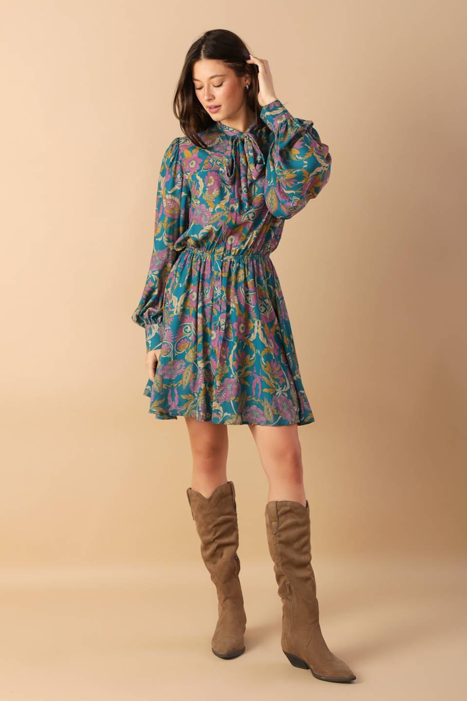Much to Do Woven Mini Dress in teal, view 1 — Soul Flow Apparel