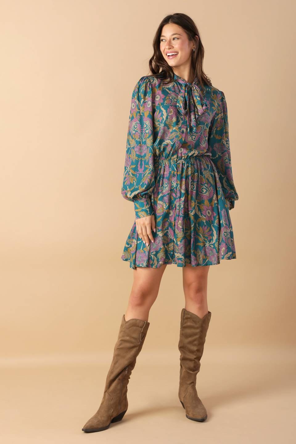 Much to Do Woven Mini Dress in teal, view 2 — Soul Flow Apparel