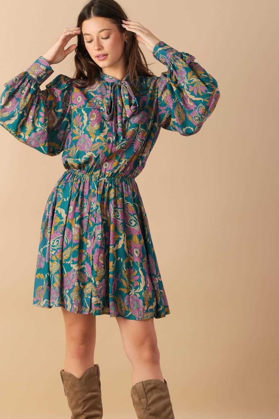 Much to Do Woven Mini Dress in teal, view 3 — Soul Flow Apparel