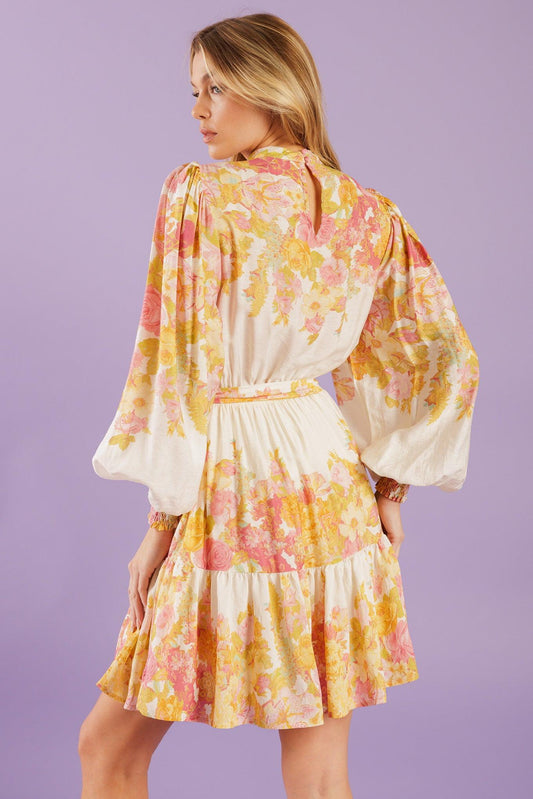 Go Get It Pink Woven Mini Dress in ivory floral, view 4 — Soul Flow Apparel