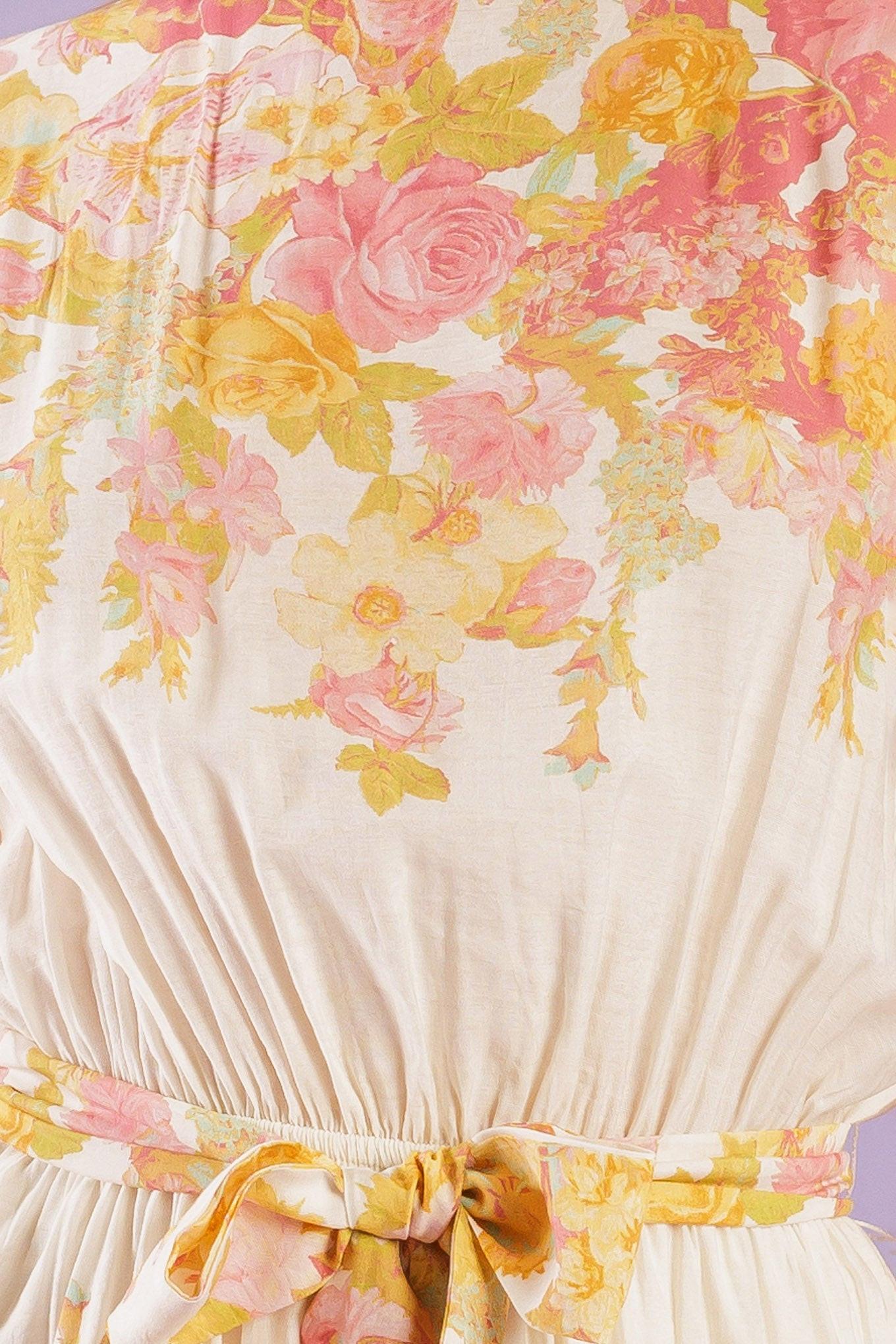 Go Get It Pink Woven Mini Dress in ivory floral, fabric swatch — Soul Flow Apparel