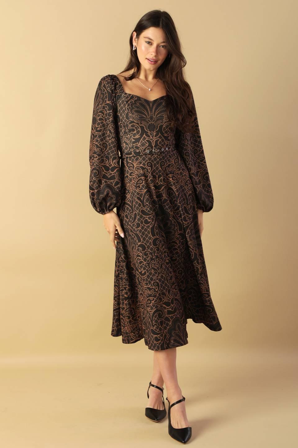 Rustic Allure Woven Midi Dress in brown, view 1 — Soul Flow Apparel