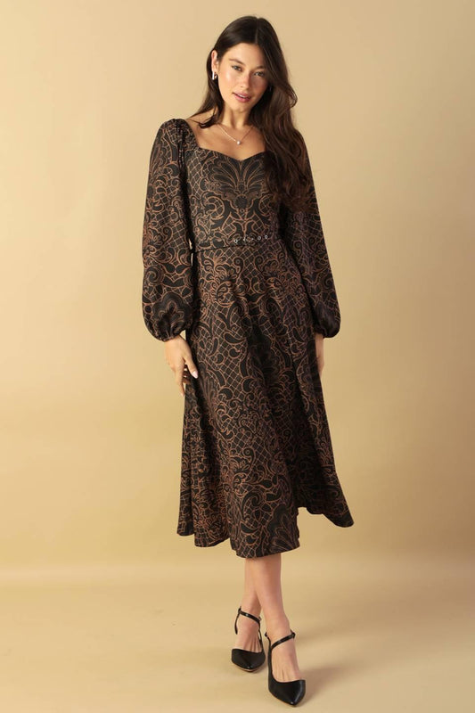 Rustic Allure Woven Midi Dress in brown, view 1 — Soul Flow Apparel