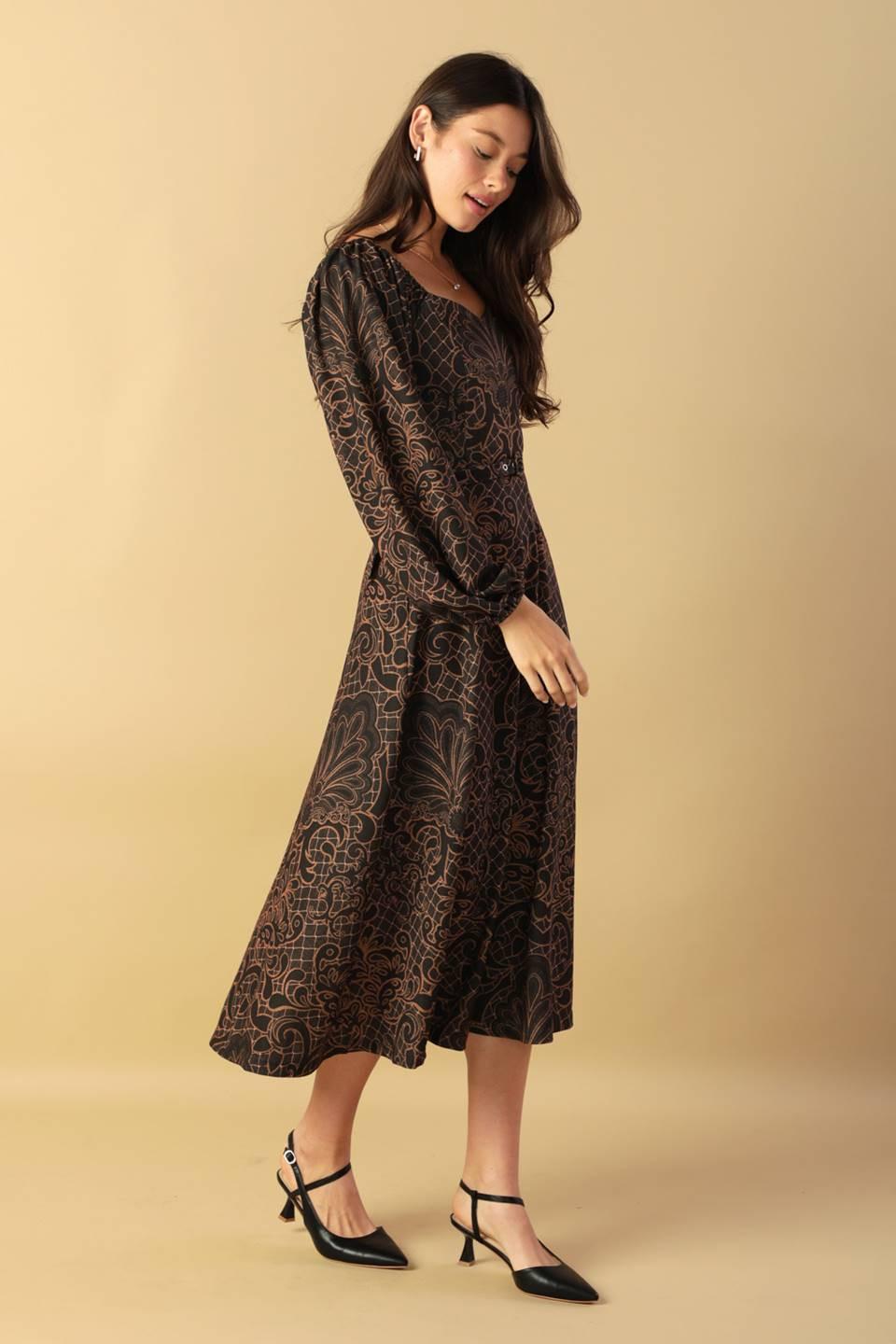 Rustic Allure Woven Midi Dress in brown, view 2 — Soul Flow Apparel