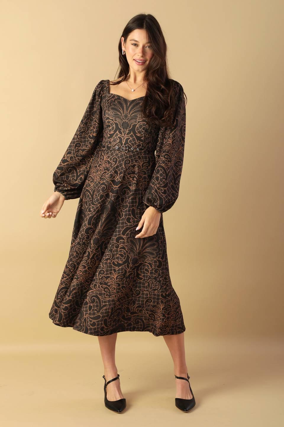 Rustic Allure Woven Midi Dress in brown, view 3 — Soul Flow Apparel