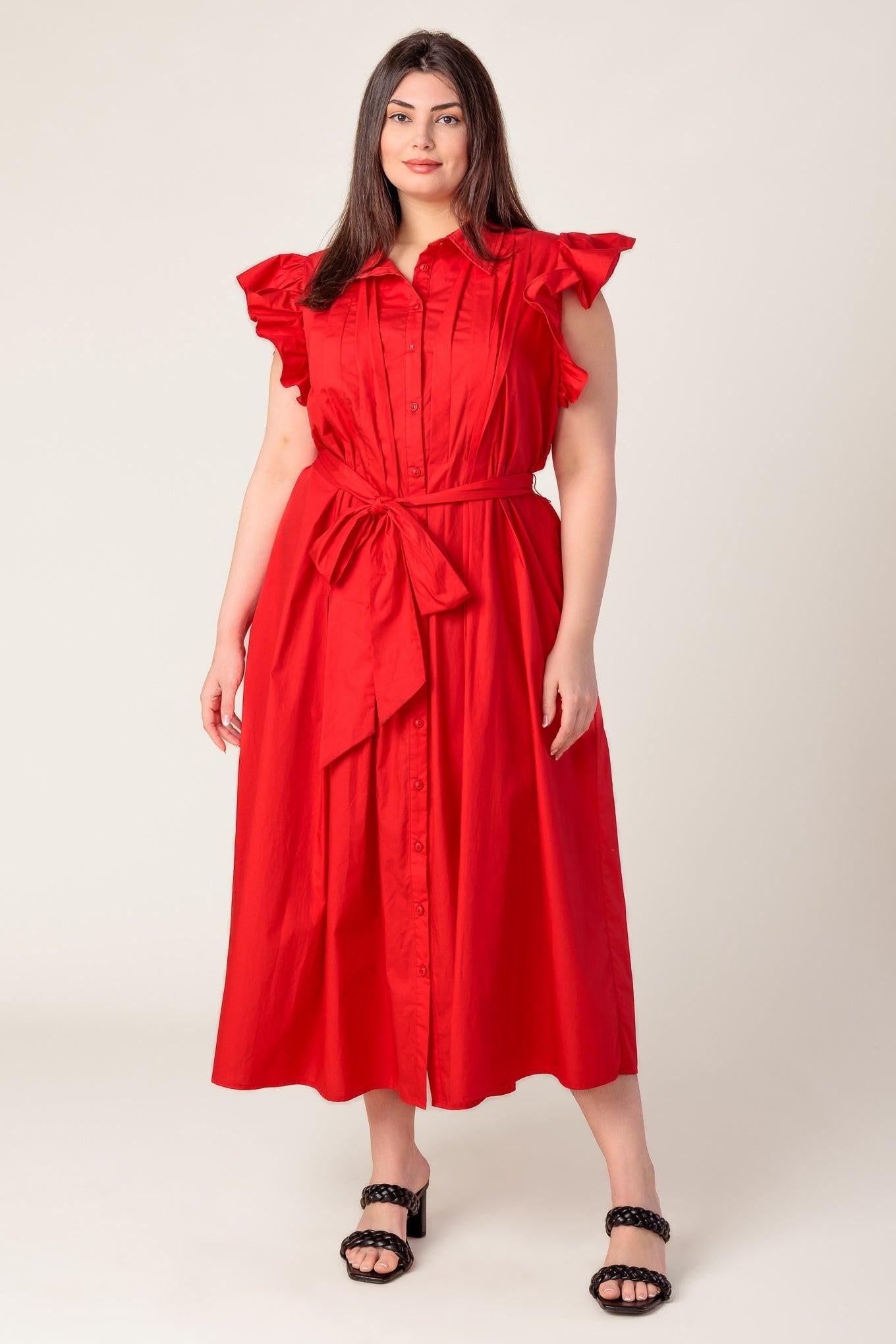 Glimpse in Time Woven Midi Dress in red, view 1 — Soul Flow Apparel