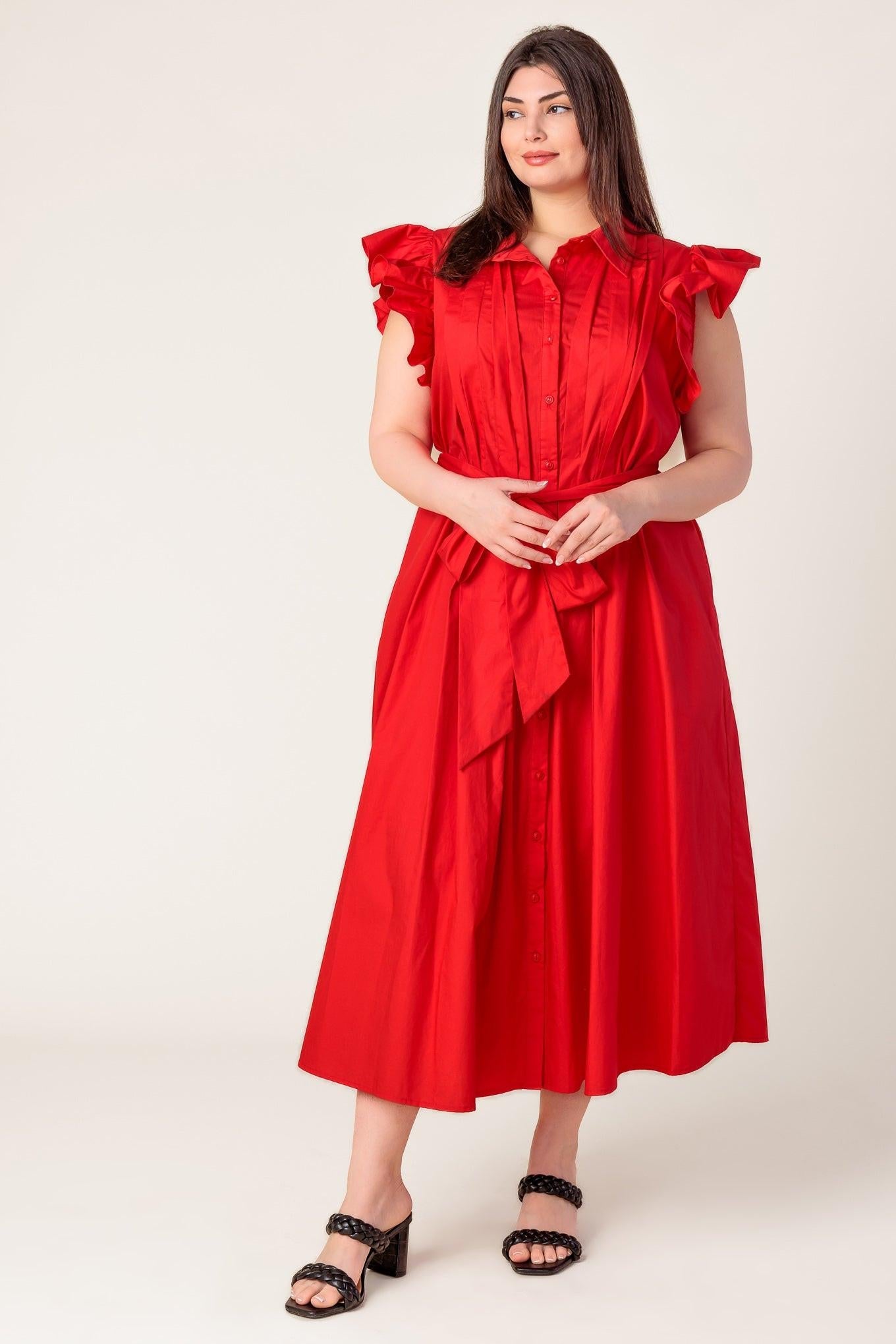 Glimpse in Time Woven Midi Dress in red, view 2 — Soul Flow Apparel