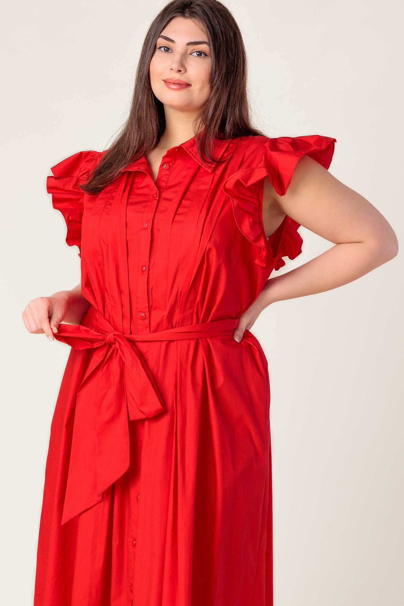 Glimpse in Time Woven Midi Dress in red, view 3 — Soul Flow Apparel
