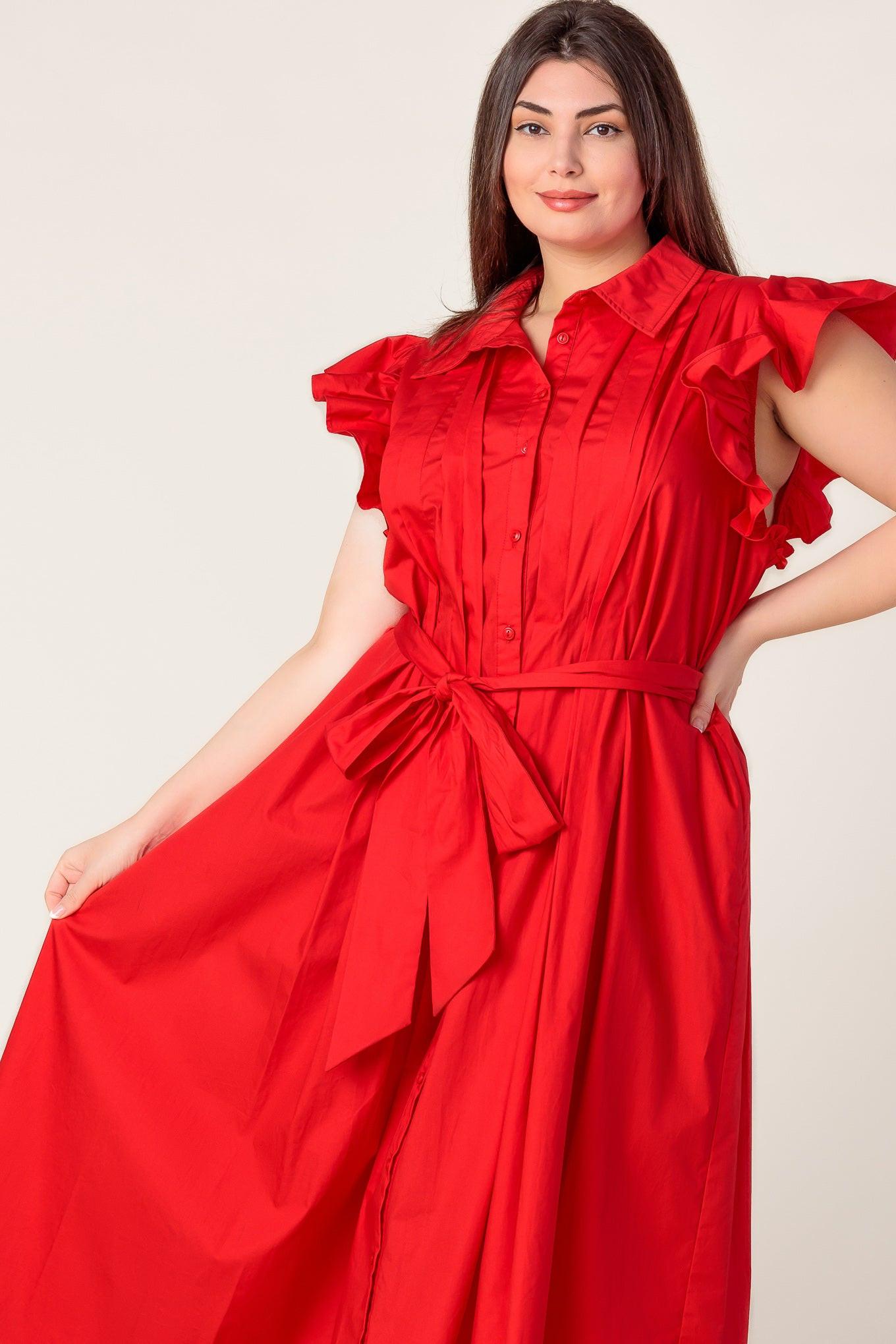 Glimpse in Time Woven Midi Dress in red, view 4 — Soul Flow Apparel