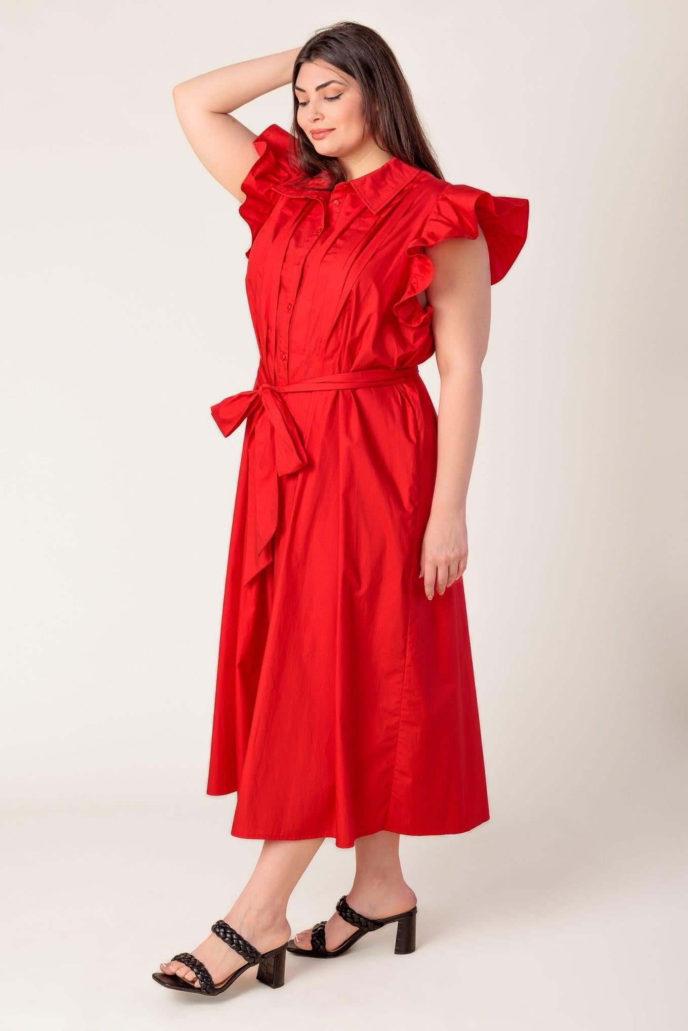 Glimpse in Time Woven Midi Dress in red, view 6 — Soul Flow Apparel