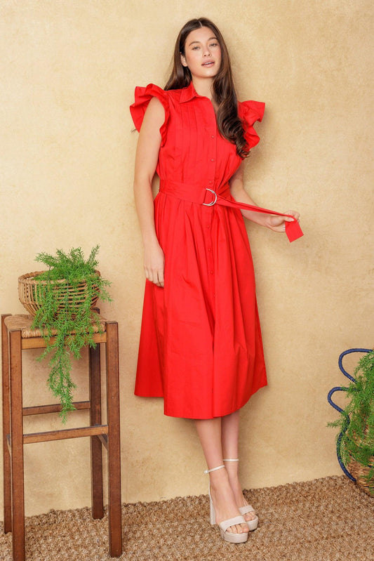 Glimpse in Time Woven Midi Dress in red, view 1 — Soul Flow Apparel
