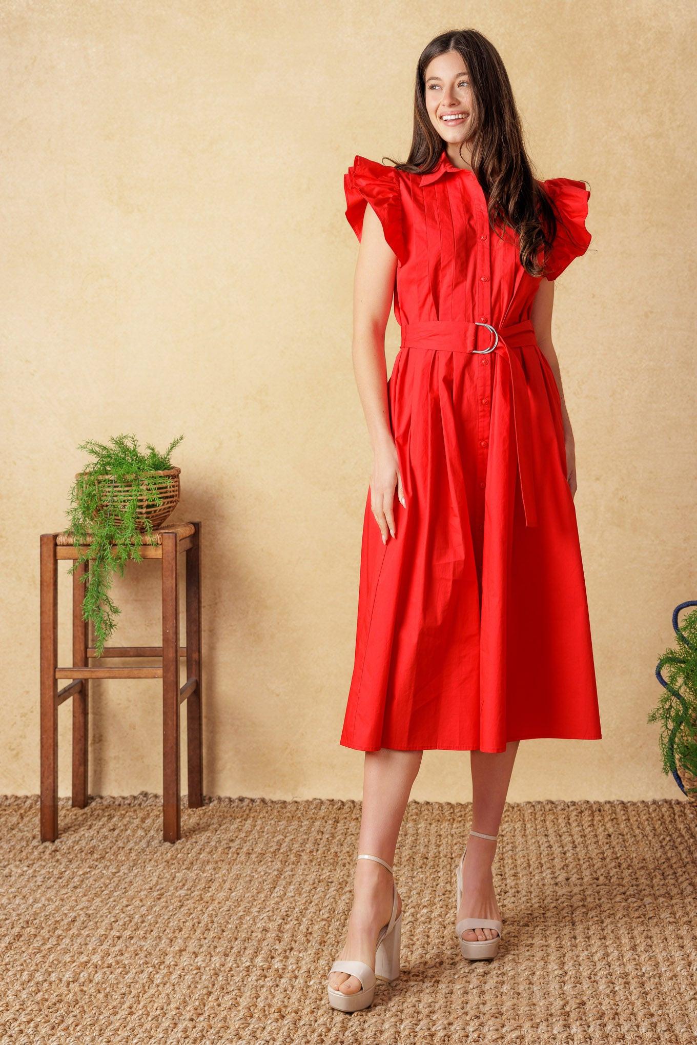 Glimpse in Time Woven Midi Dress in red, view 5 — Soul Flow Apparel