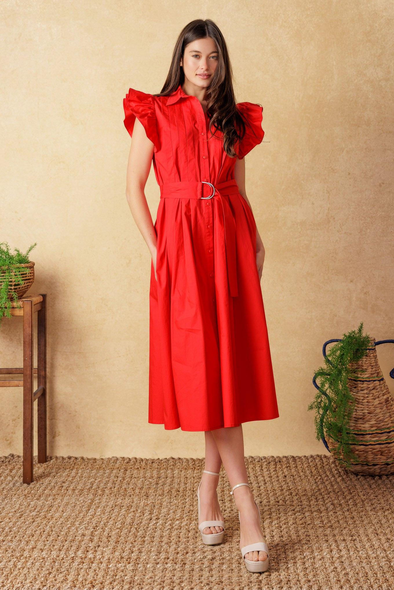 Glimpse in Time Woven Midi Dress in red, view 8 — Soul Flow Apparel