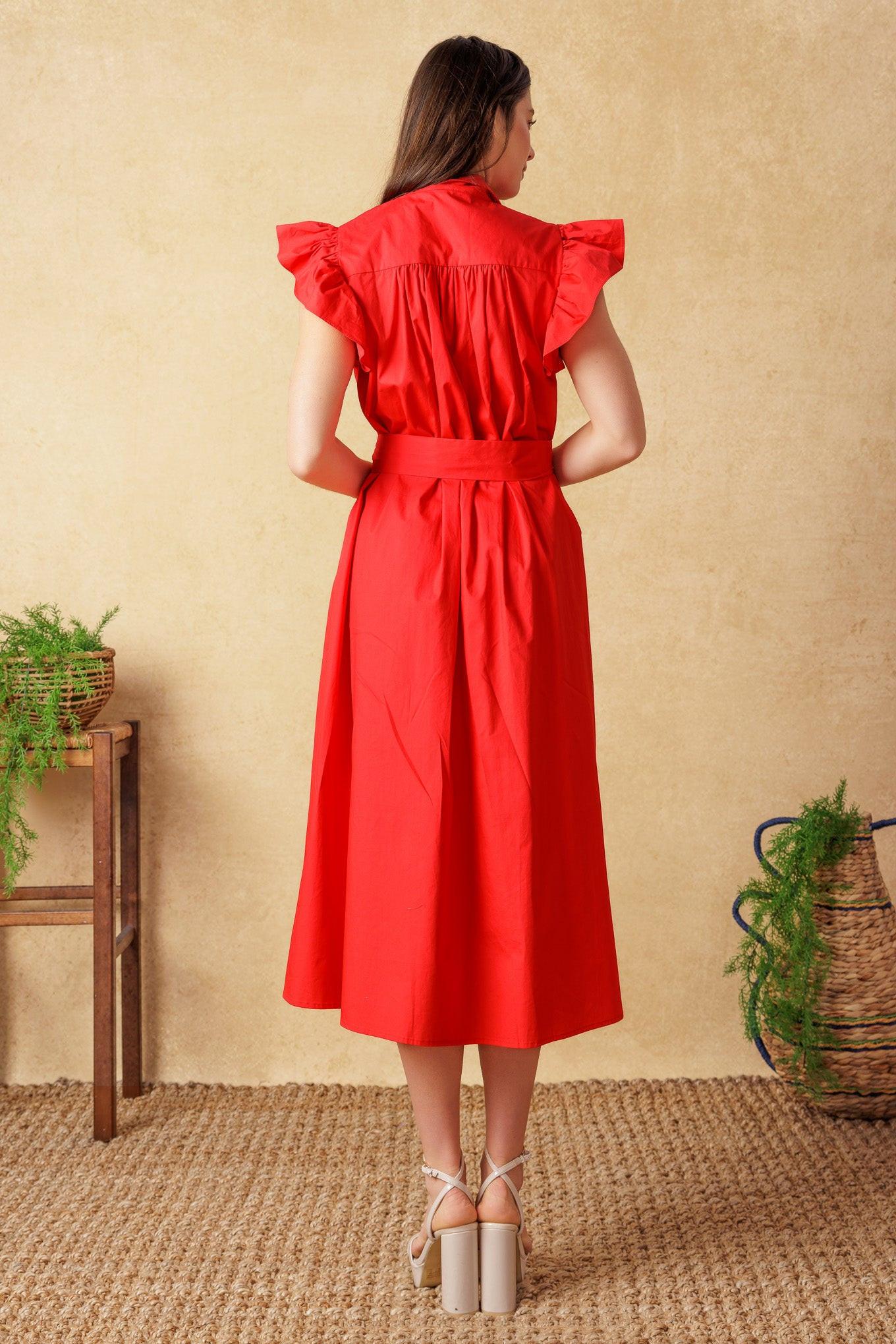 Glimpse in Time Woven Midi Dress in red, view 9 — Soul Flow Apparel