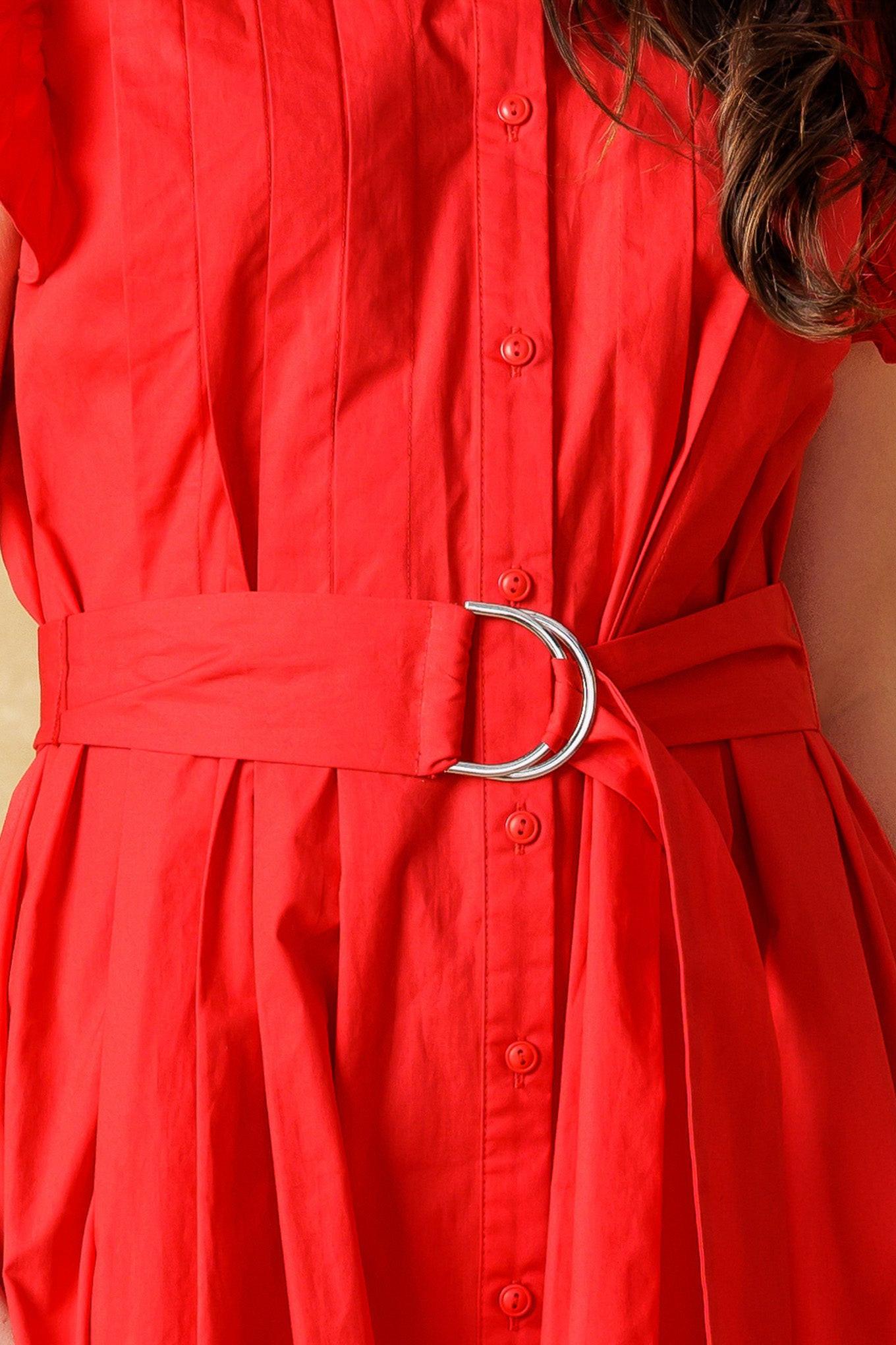 Glimpse in Time Woven Midi Dress in red, fabric swatch — Soul Flow Apparel