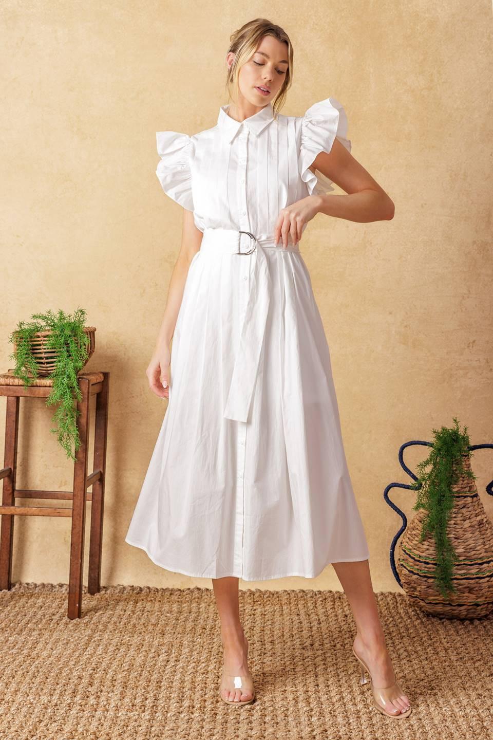 Glimpse in Time Woven Midi Dress in white, view 1 — Soul Flow Apparel