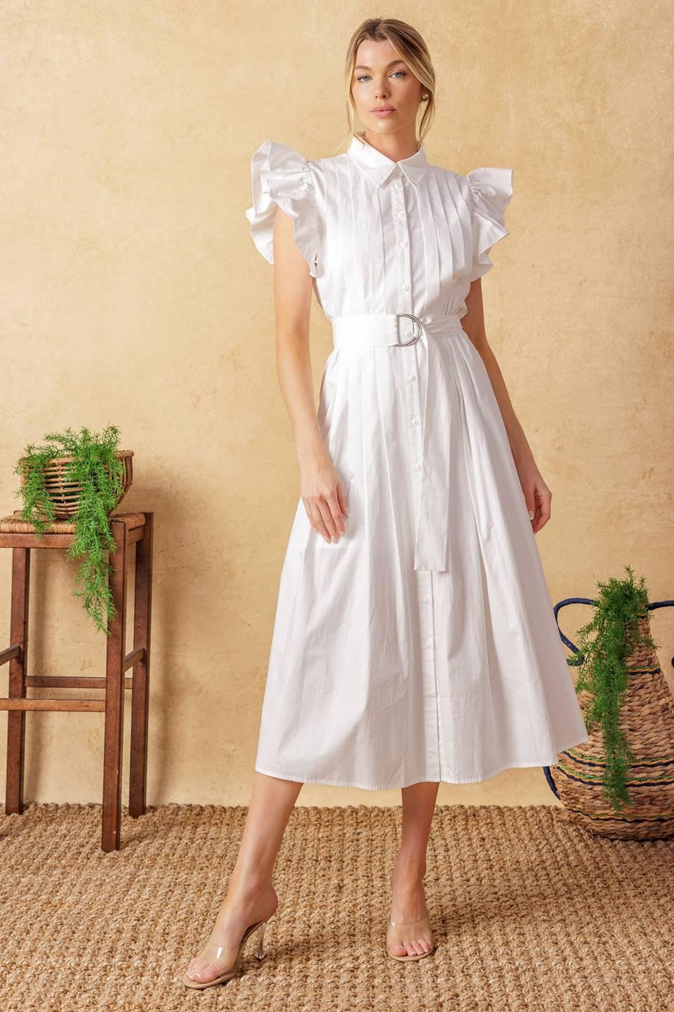 Glimpse in Time Woven Midi Dress in white, view 2 — Soul Flow Apparel