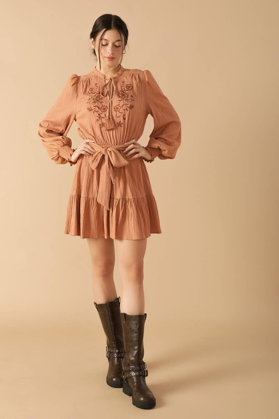 Wandering Mind Woven Mini Dress in dusty terra cotta, view 2 — Soul Flow Apparel