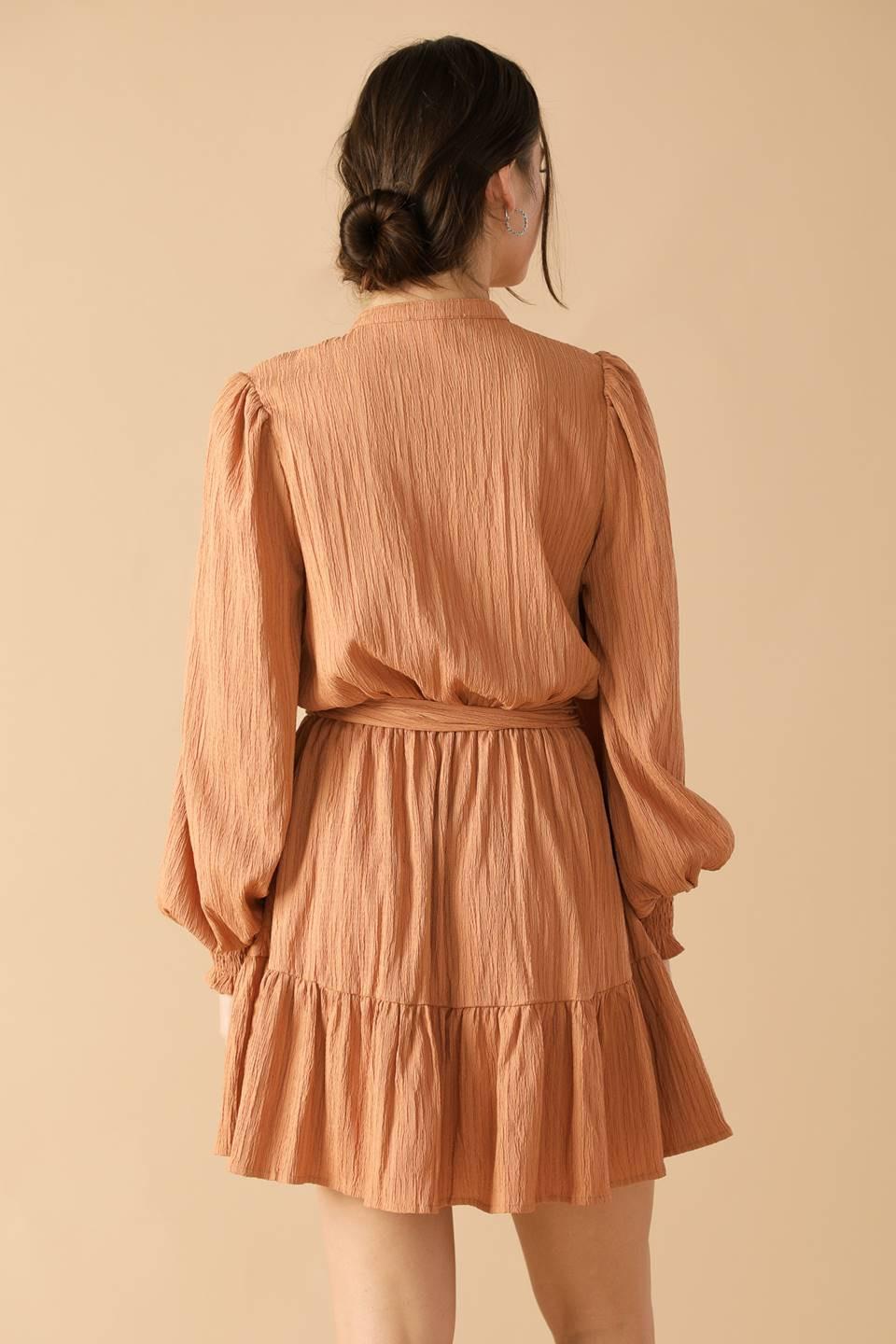 Wandering Mind Woven Mini Dress in dusty terra cotta, view 7 — Soul Flow Apparel