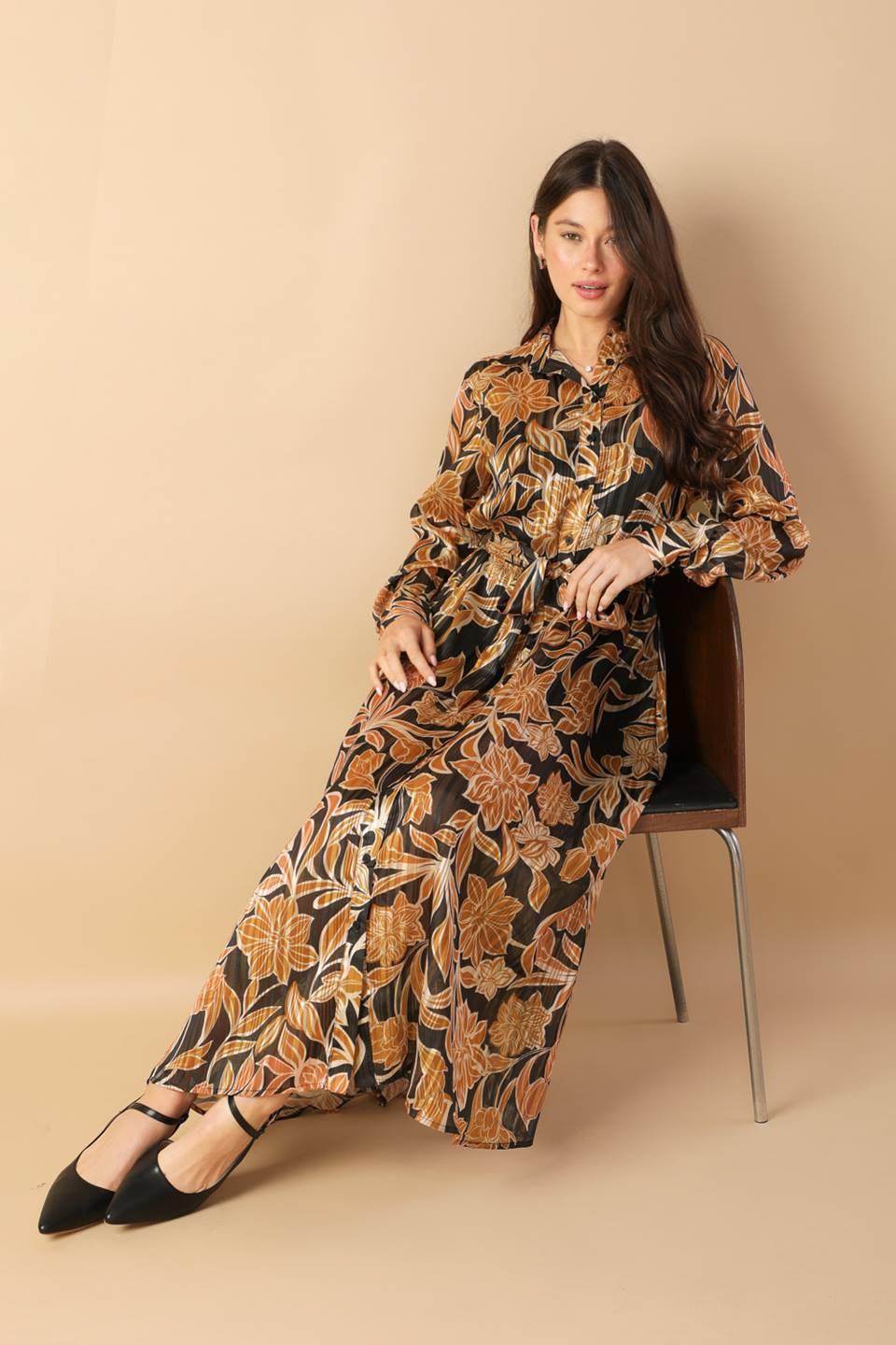 Between the Lines Woven Midi Dress in black, view 1 — Soul Flow Apparel