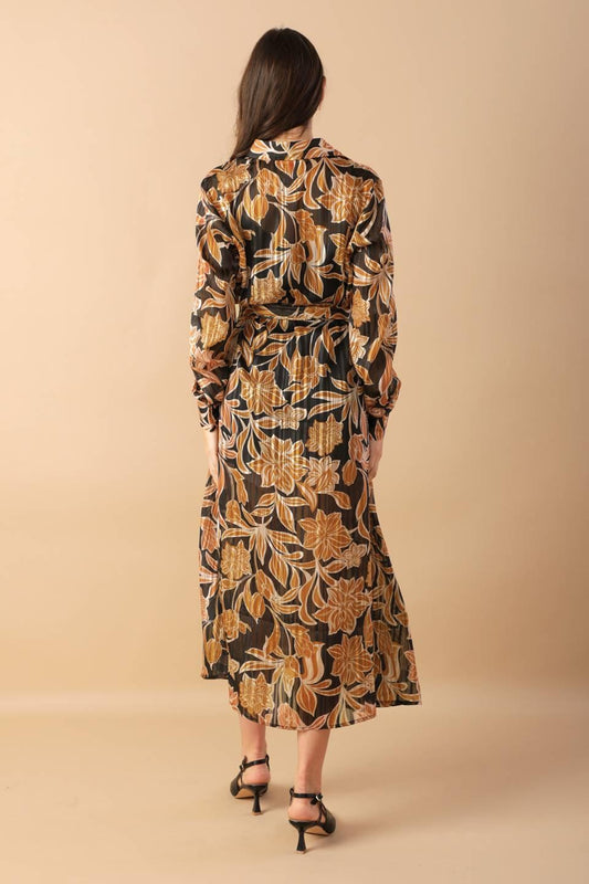 Between the Lines Woven Midi Dress in black, view 8 — Soul Flow Apparel