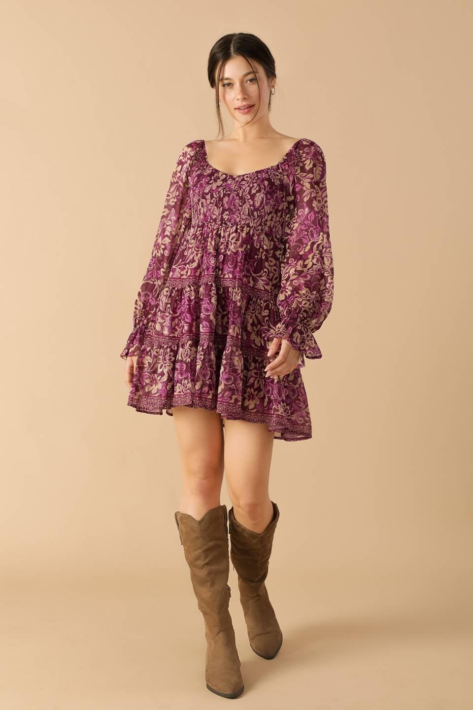 Serene Radiance Woven Mini Dress in purple, view 1 — Soul Flow Apparel