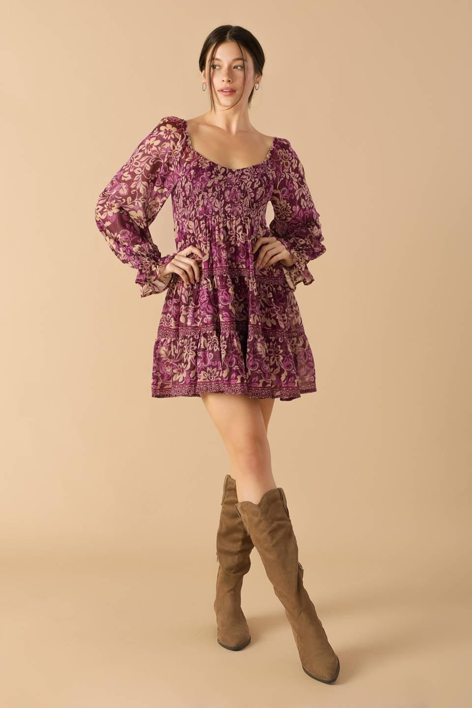 Serene Radiance Woven Mini Dress in purple, view 2 — Soul Flow Apparel