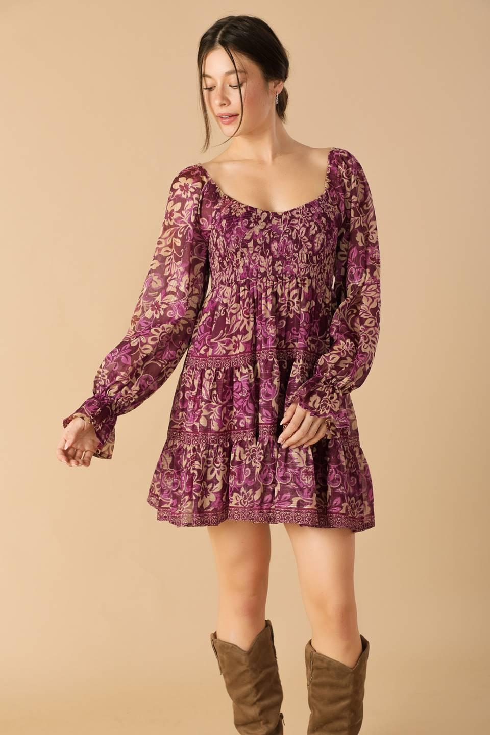 Serene Radiance Woven Mini Dress in purple, view 3 — Soul Flow Apparel