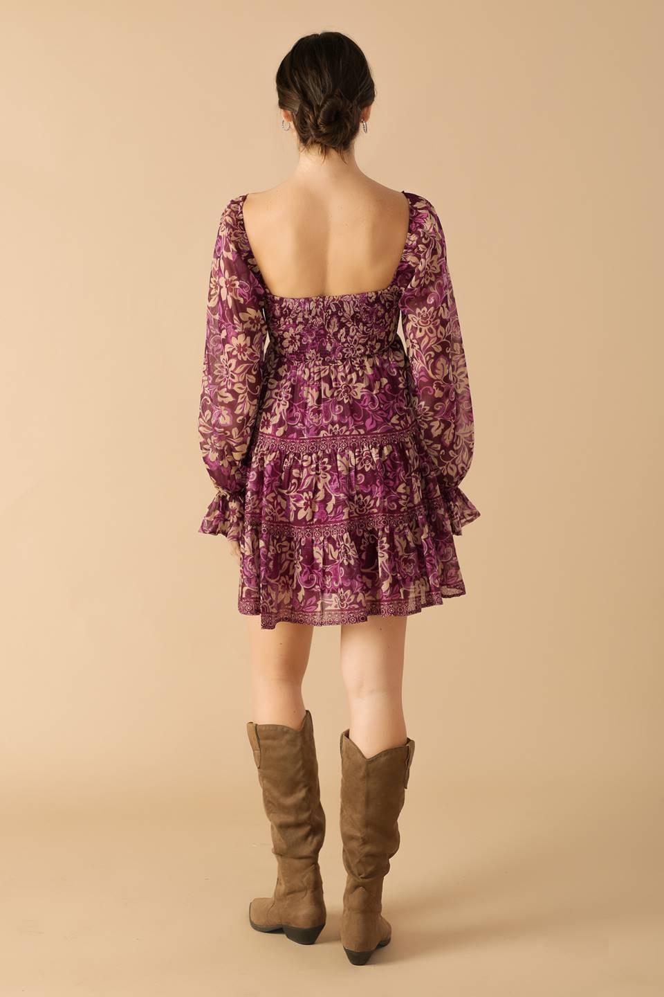 Serene Radiance Woven Mini Dress in purple, view 5 — Soul Flow Apparel