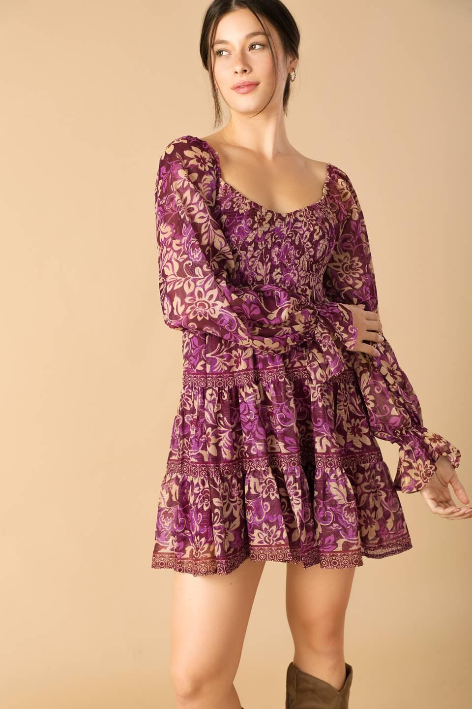 Serene Radiance Woven Mini Dress in purple, view 6 — Soul Flow Apparel