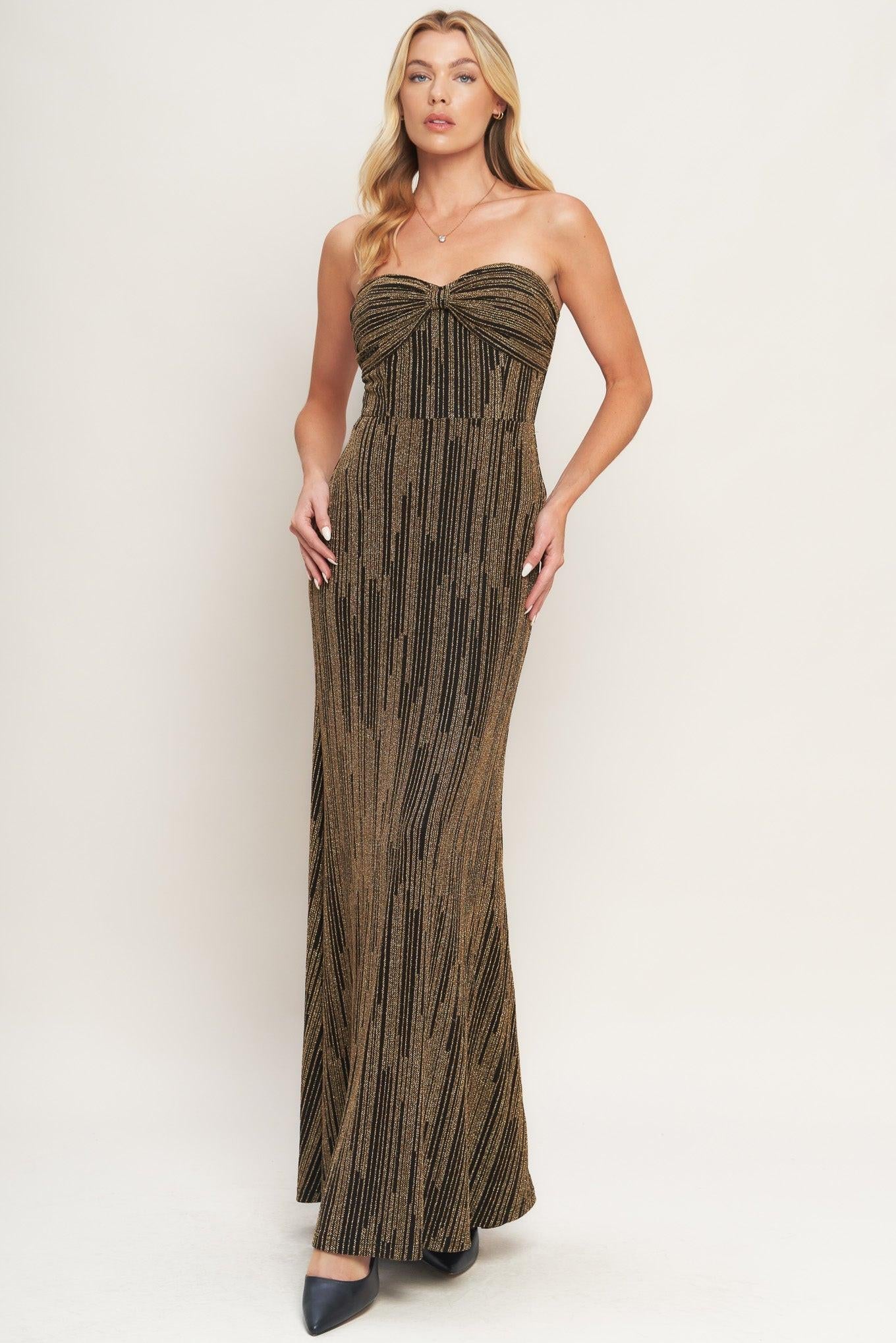 Sacred Promises Metallic Woven Maxi Dress in black gold, view 1 — Soul Flow Apparel